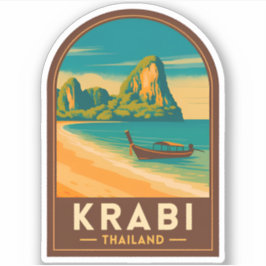 Vintage Travel Krabi Thailand Railay Beach Retro Sticker