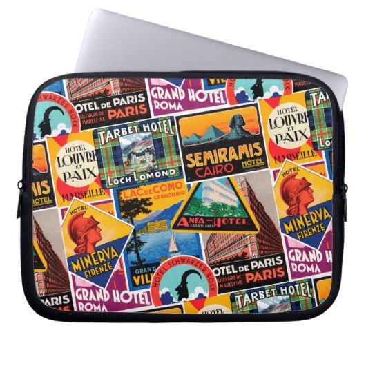 Vintage Travel Labels Laptop Sleeve (Voorkant)