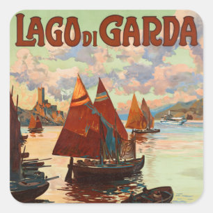 Vintage Travel, Lago di Garda, Lake Garda, Italië Vierkante Sticker