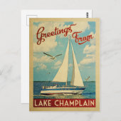Vintage Travel Lake ChamPlain Sailboat Briefkaart (Voorkant / Achterkant)