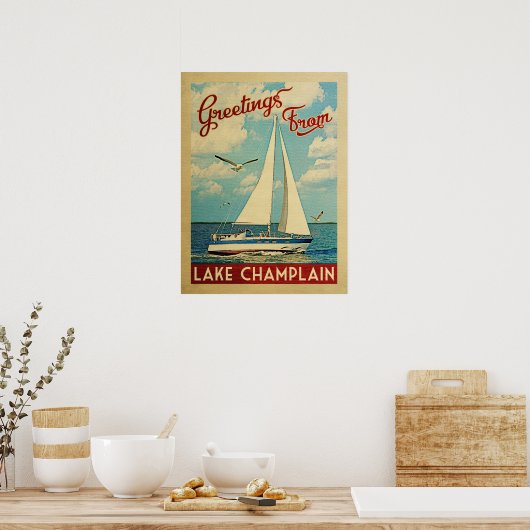 Vintage Travel Lake ChamPlain Sailboat Poster (Keuken)