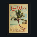 Vintage Travel Lake Worth Palm Tree Briefkaart<br><div class="desc">Een unieke retro mid-eeuwse moderne Lake Worth Florida-kunst print in de klassieke stijl van het poster. Het bevat een gebogen palmboom op zandige stranden met oceaan onder een blauwe troebele hemel.</div>
