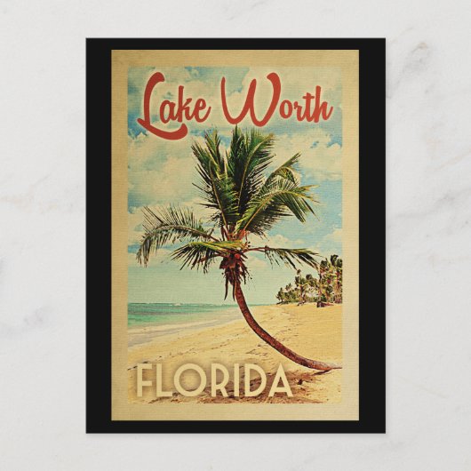 Vintage Travel Lake Worth Palm Tree Briefkaart (Voorkant)
