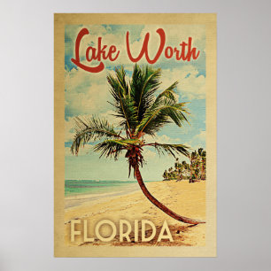 Vintage Travel Lake Worth Palm Tree Poster