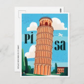 Vintage Travel Leaning Tower van Pisa Retro Briefkaart (Voorkant / Achterkant)
