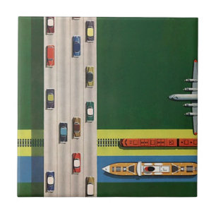 Vintage Travel Logistics Transport Modes Tile Tegeltje