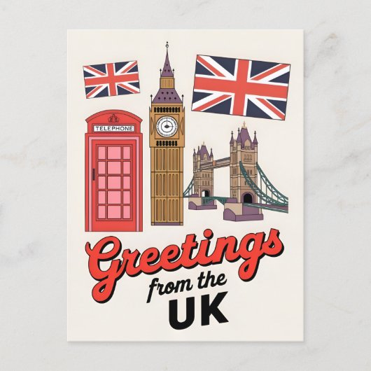 Vintage Travel Londen Engeland Britse iconen Retro Briefkaart (Voorkant)