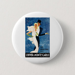Vintage Travel, Love Romance Winter in Monte Carlo Ronde Button 5,7 Cm