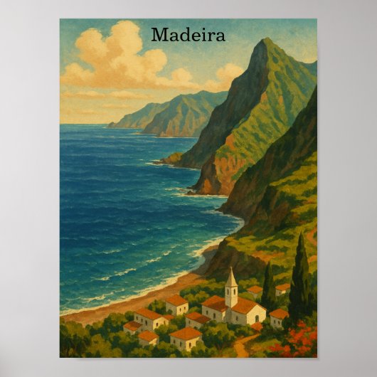 Vintage Travel Madeira Atlantic Island Poster (Voorkant)