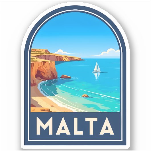 Vintage Travel Malta Seaside Landscape Retro Sticker (Voorkant)