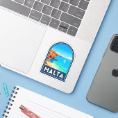 Vintage Travel Malta Seaside Landscape Retro Sticker (Laptop met iPhone)