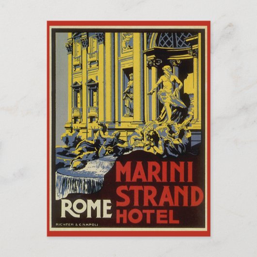 Vintage Travel, Marini Strand Hotel, Rome, Italië Briefkaart (Voorkant)