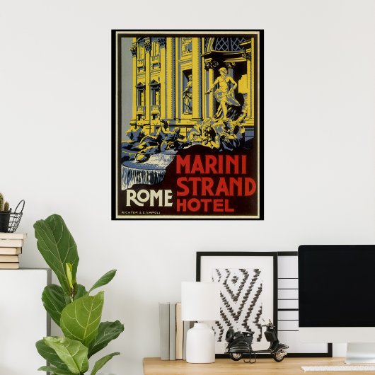 Vintage Travel, Marini Strand Hotel, Rome, Italië Poster (Thuiskantoor)
