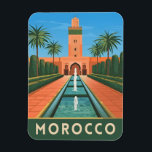 Vintage Travel Marokko Noord-Afrika Retro Graphic Magneet<br><div class="desc">Ervaar de tijdloze allure van Marokko met deze unieke op retro reizen geïnspireerde magneet. Dit ontwerp is doordrenkt met nostalgische vibes en  charme en toont Marokko's rijke erfgoed,  levendige kleuren en exotisch landschap in een retro-minimalistische stijl die de middeleeuwse esthetiek combineert met een eigentijdse twist.</div>