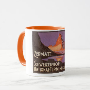 Vintage Travel, Matterhorn Mountain in Zwitserland Mok