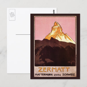 Vintage Travel, Matterhorn Mountain, Zwitserland Briefkaart