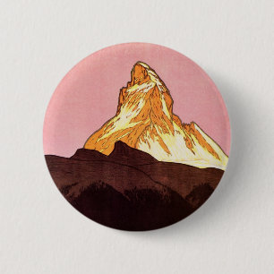 Vintage Travel, Matterhorn Mountain, Zwitserland Ronde Button 5,7 Cm