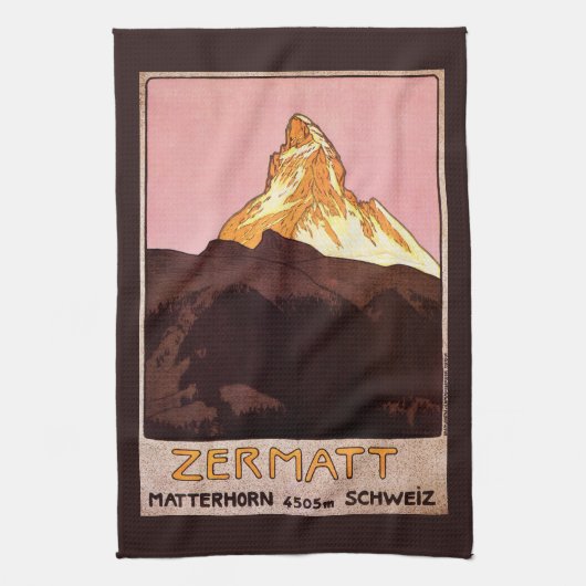 Vintage Travel, Matterhorn Mountain, Zwitserland Theedoek (Verticaal)