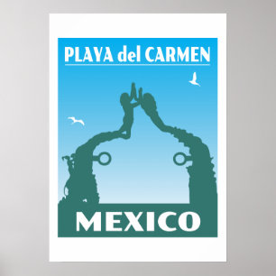 Vintage Travel Mexico Souvenir Playa del Carmen Poster