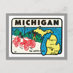 Vintage Travel Michigan MI Auto State Label Briefkaart