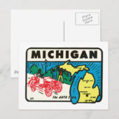 Vintage Travel Michigan MI Auto State Label Briefkaart (Voorkant / Achterkant)