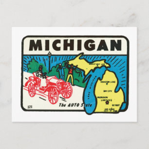 Vintage Travel Michigan MI Auto State Label Briefkaart