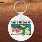 Vintage Travel Michigan MI Auto State Label Sleutelhanger (Voorkant)