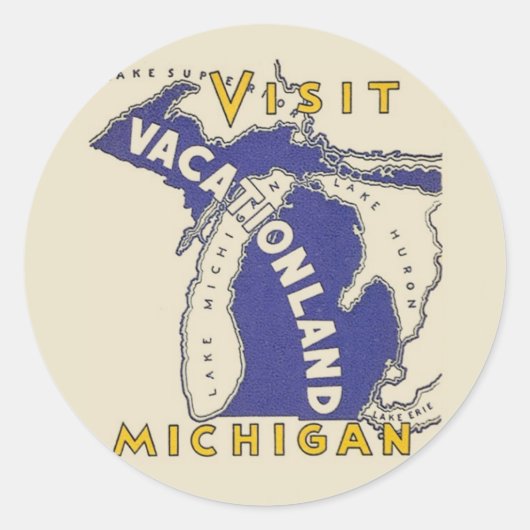 Vintage Travel - Michigan Vacationland Ronde Sticker (Voorkant)