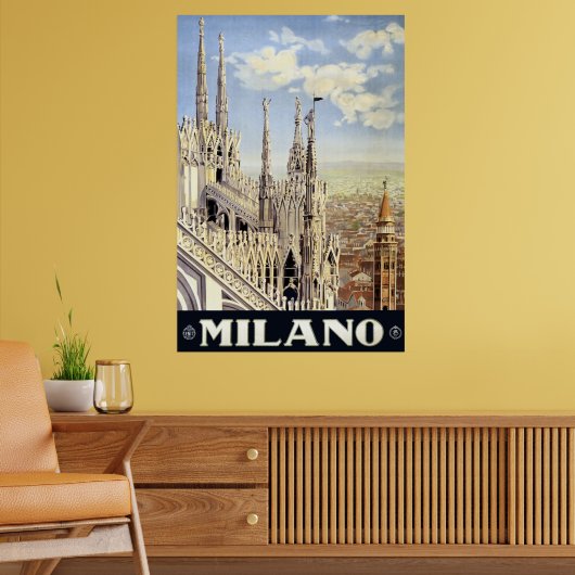 Vintage Travel Milano Italy Gothic Cathedral Duomo Poster (Woonkamer 2)