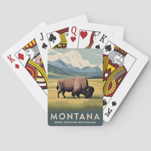 Vintage Travel Montana Bison Wildlife Retro Schild Pokerkaarten (Achterkant)