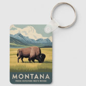Vintage Travel Montana Bison Wildlife Retro Schild Sleutelhanger (Achterkant)
