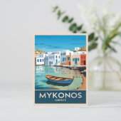 Vintage Travel Mykonos Griekenland Seaside Landsca Briefkaart (Staand voorkant)