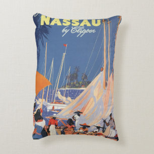 Vintage Travel, Nassau Harbour, Florida, Sailships Accent Kussen