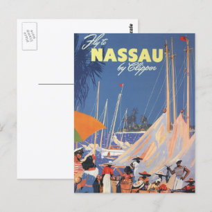 Vintage Travel, Nassau Harbour, Florida, Sailships Briefkaart