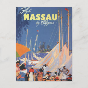 Vintage Travel, Nassau Harbour, Florida, Sailships Briefkaart