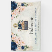 Vintage Travel Navy Blush Bloemen Vrijgezellenfees Spandoek (Verticaal)