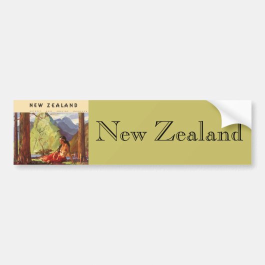 Vintage Travel, Nieuw-Zeeland Landscape Native Wom Bumpersticker (Voorkant)