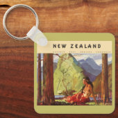 Vintage Travel, Nieuw-Zeeland Landscape Native Wom Sleutelhanger (Voorkant)