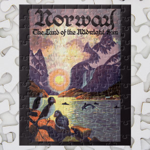 Vintage Travel, Noorwegen Fjord Land Midnight Sun Legpuzzel