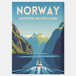 Vintage Travel Norway Fjord Retro Landscape Magneet