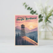 Vintage Travel Pacific Northwest Sunset Landschap Briefkaart (Staand voorkant)