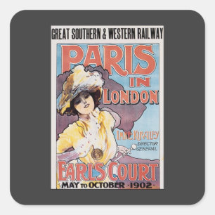 Vintage Travel, Parijs in London Railroad Woman Vierkante Sticker