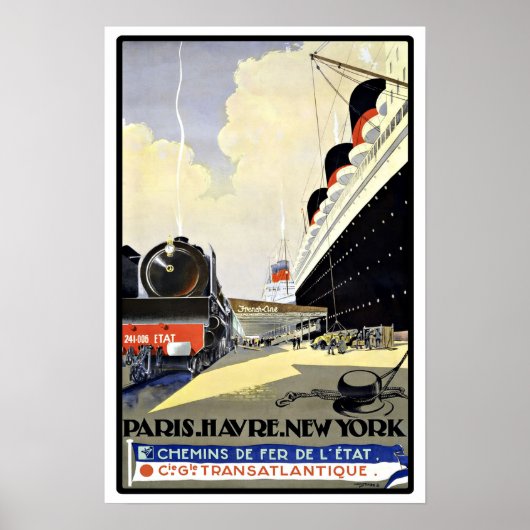 Vintage Travel Paris Havre New York Poster (Voorkant)