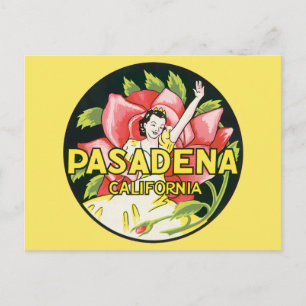 Vintage Travel, Pasadena California, Lady en Roos Briefkaart