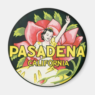 Vintage Travel, Pasadena California, Lady en Roos Magneet