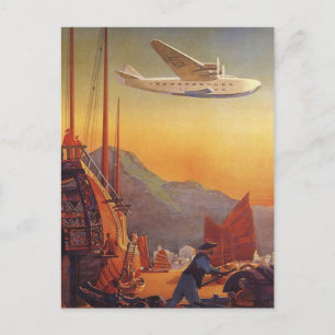 Vintage Travel, Plane Over Junks in Hong Kong Briefkaart