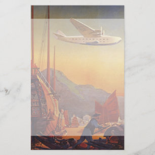 Vintage Travel, Plane Over Junks in Hong Kong Briefpapier