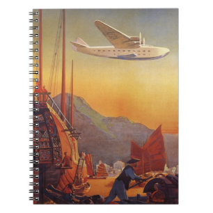 Vintage Travel, Plane Over Junks in Hong Kong Notitieboek