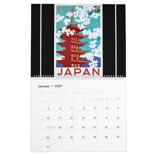 Vintage Travel Poster Agenda Kalender (Jan 2027)