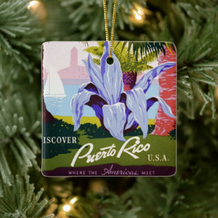 Vintage Travel Poster Art, Ontdek Puerto Rico! Keramisch Ornament